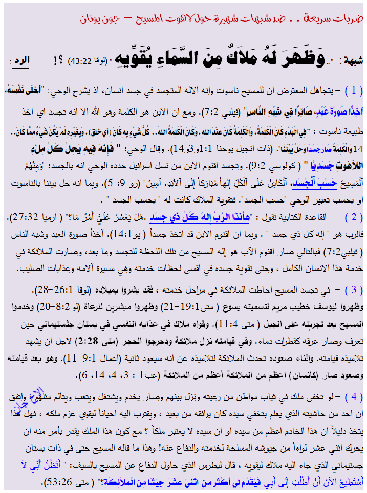 سلسلة شبهة لاهوت المسيح - ملاك يقويه